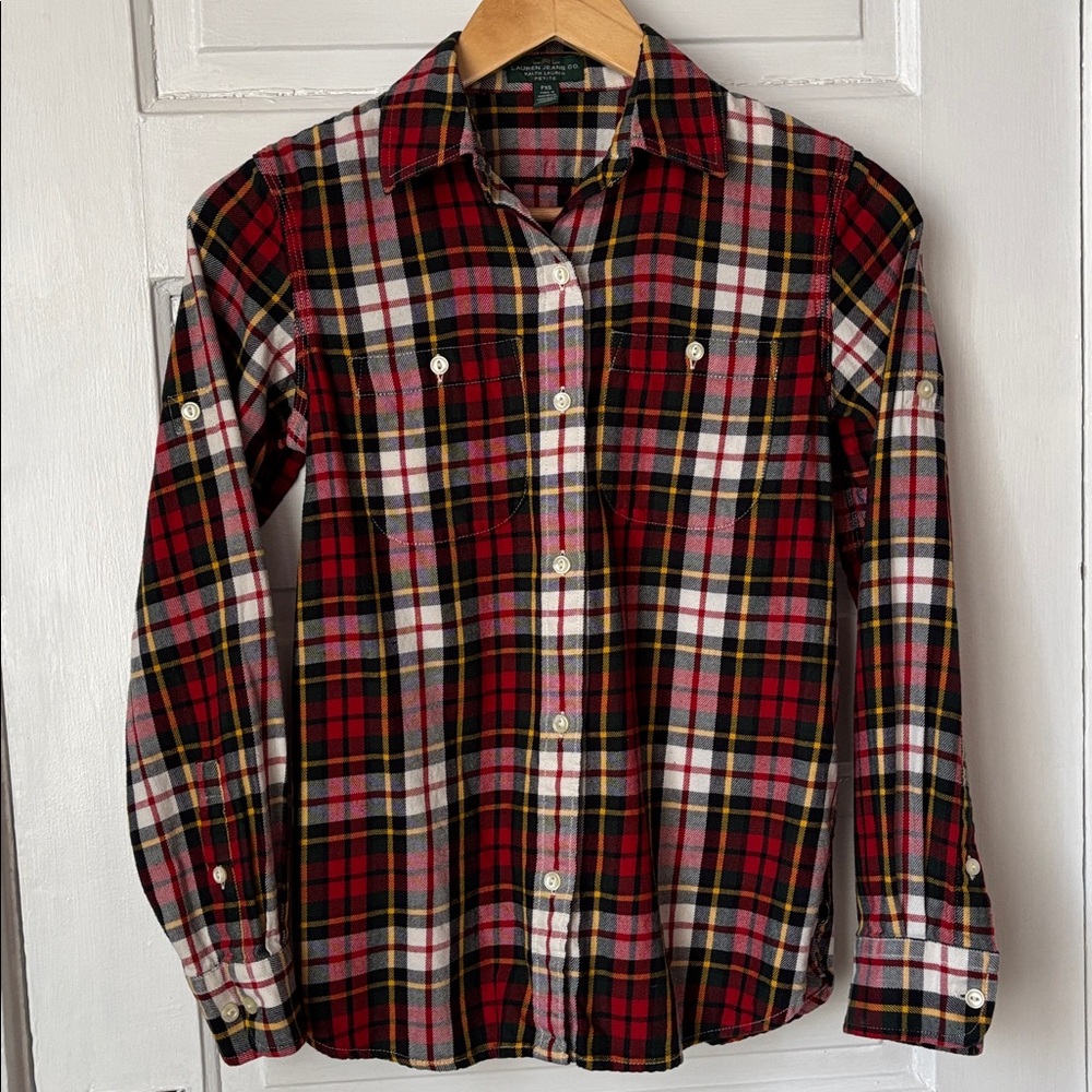 LAUREN RALPH LAUREN PLAID FLANNEL BUTTON DOWN SHIRT